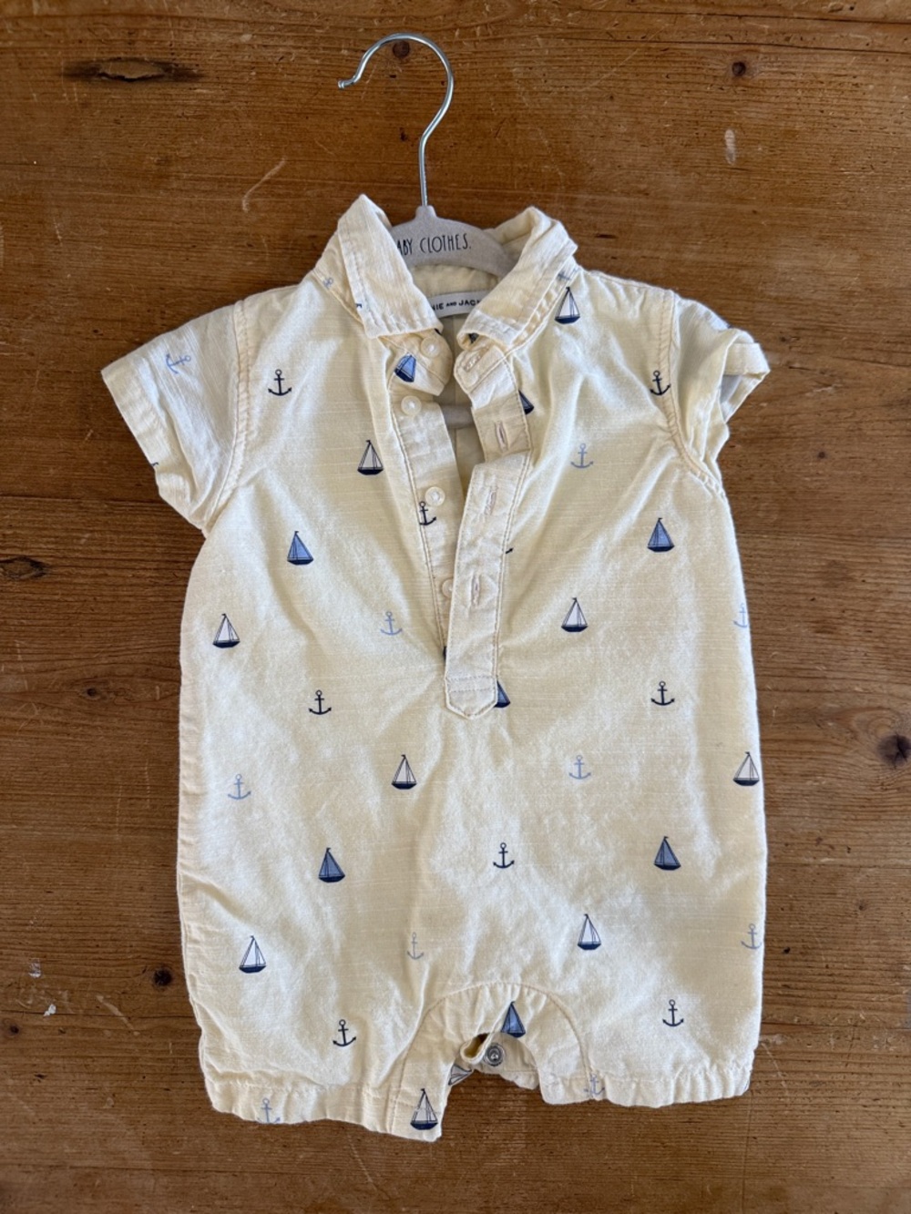 Janie and Jack Yellow Polo Romper with Navy Sailboat & Anchor Print